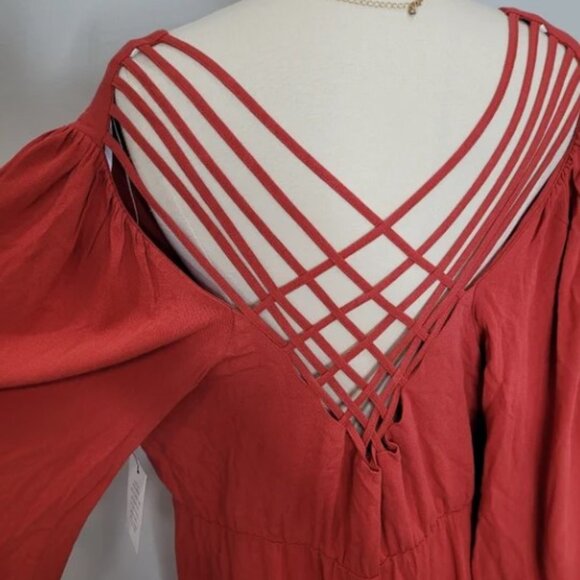 Eloquii Strappy Plunge Back Button Front Orange Long Sleeve Plus Maxi Dress 14 - Picture 11 of 13